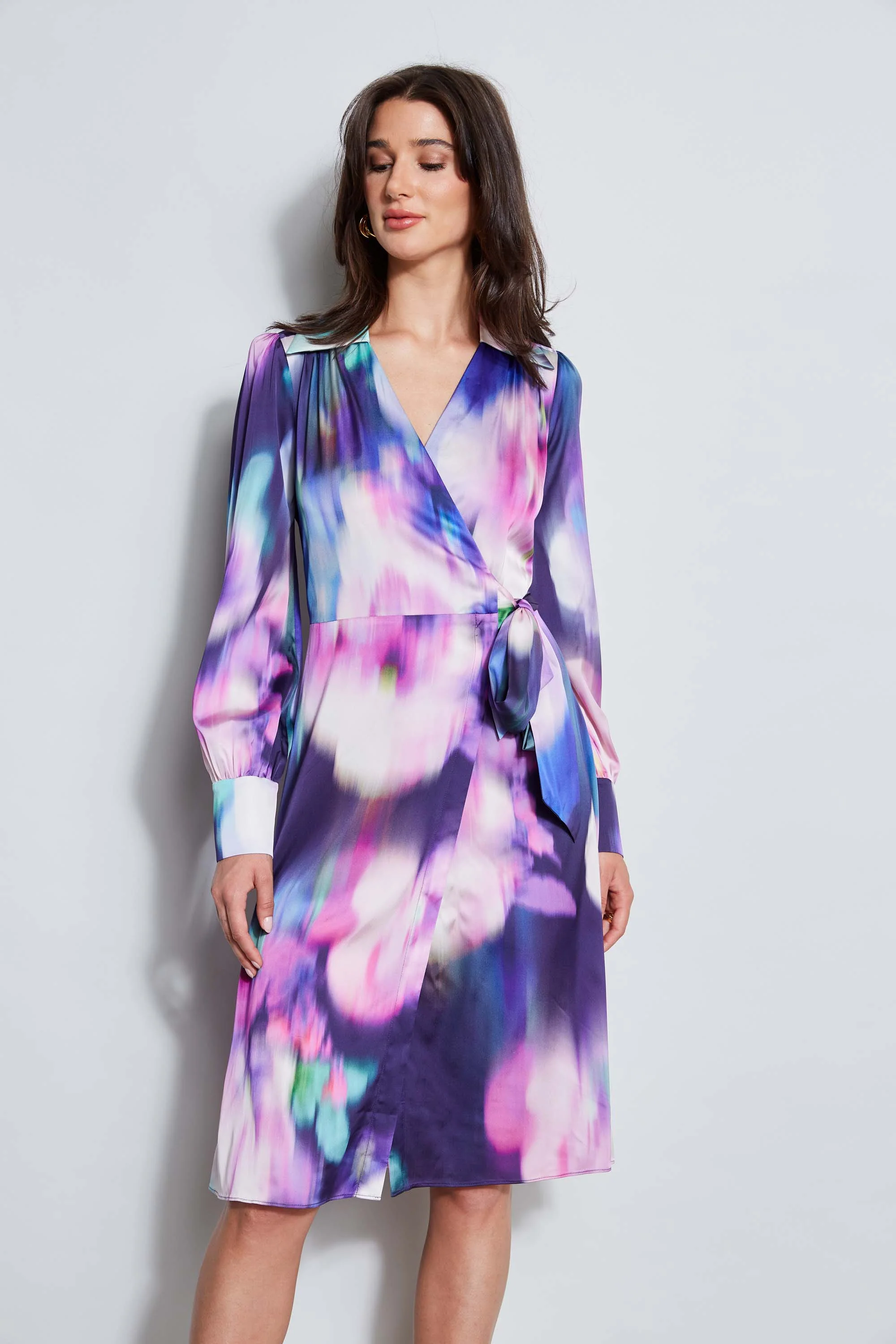 Moire Floral Wrap Dress - Inholu