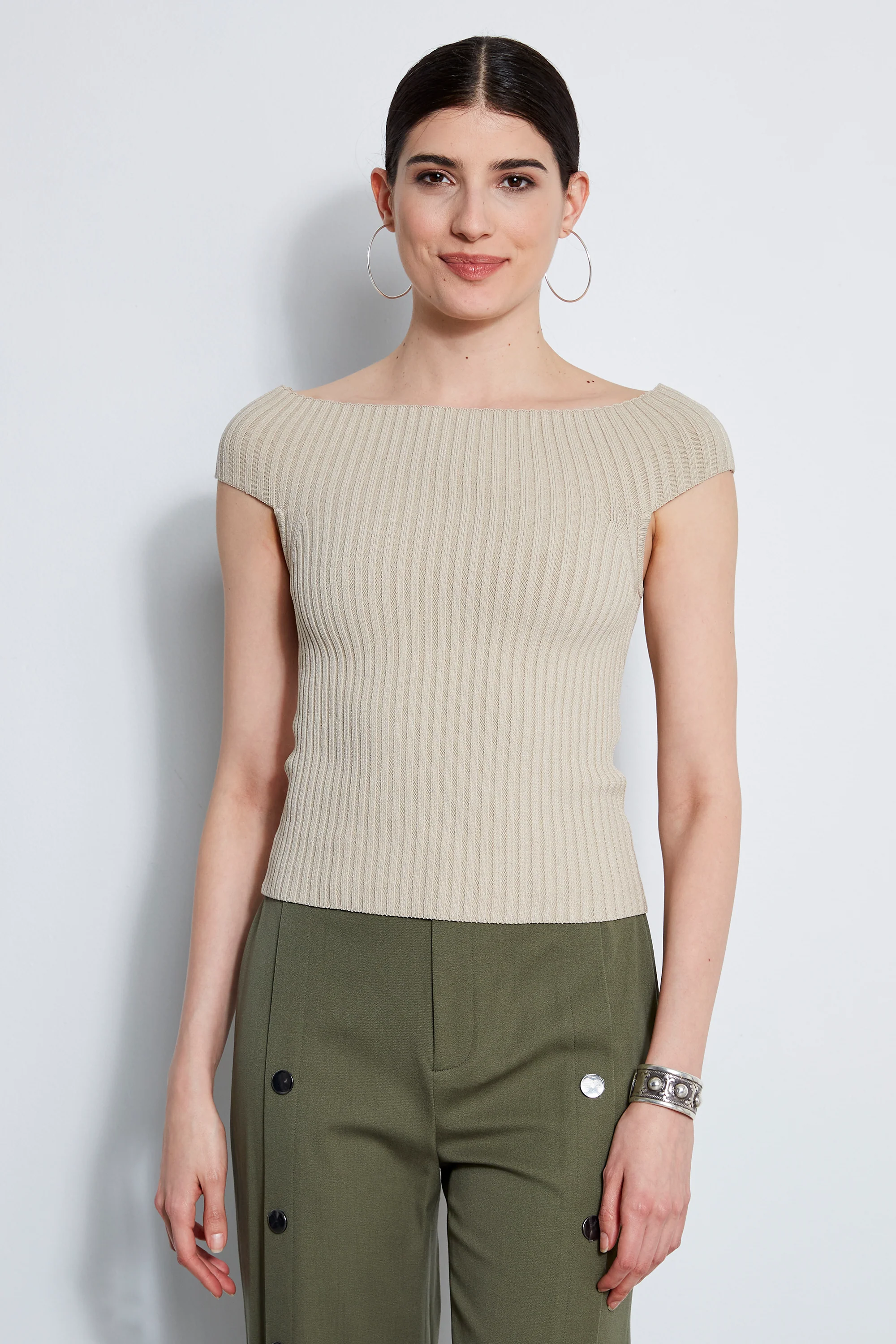 Off Shoulder Rib Sweater - Inholu